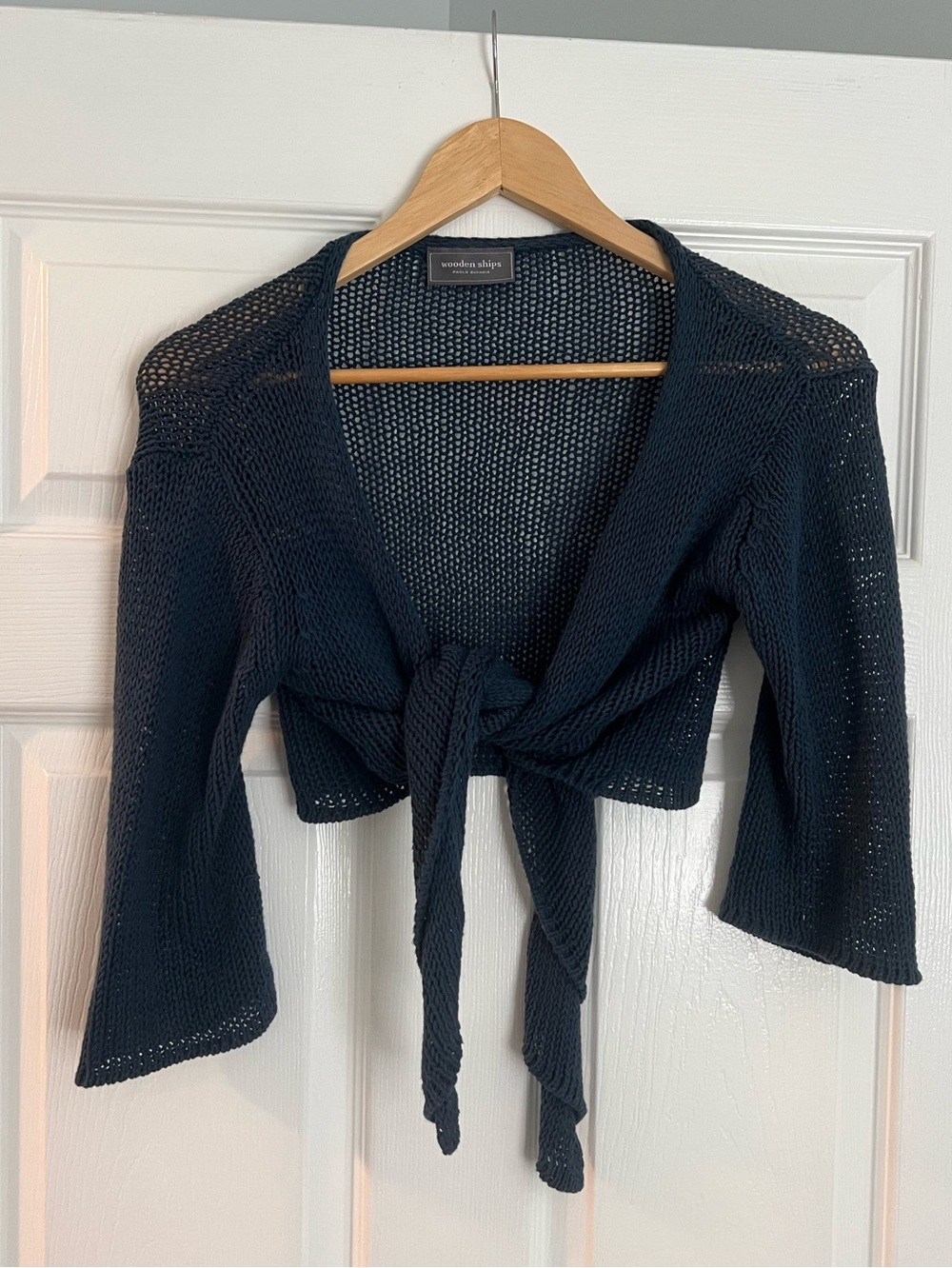 NWOT Wooden Ships Black Open-Knit Tie-Front Shrug